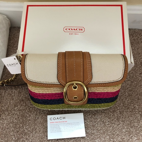 COACH Bleeker Straw Clutch, Leather/Multi, NWT - Picture 7 of 9